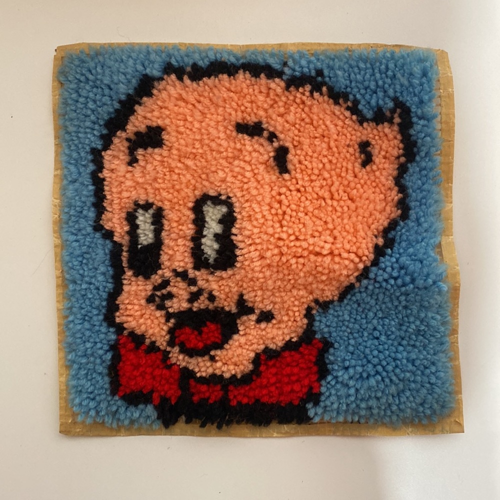 Vintage Porky Pig Latch Hook Tapestry Looney Tunes Warner Brothers